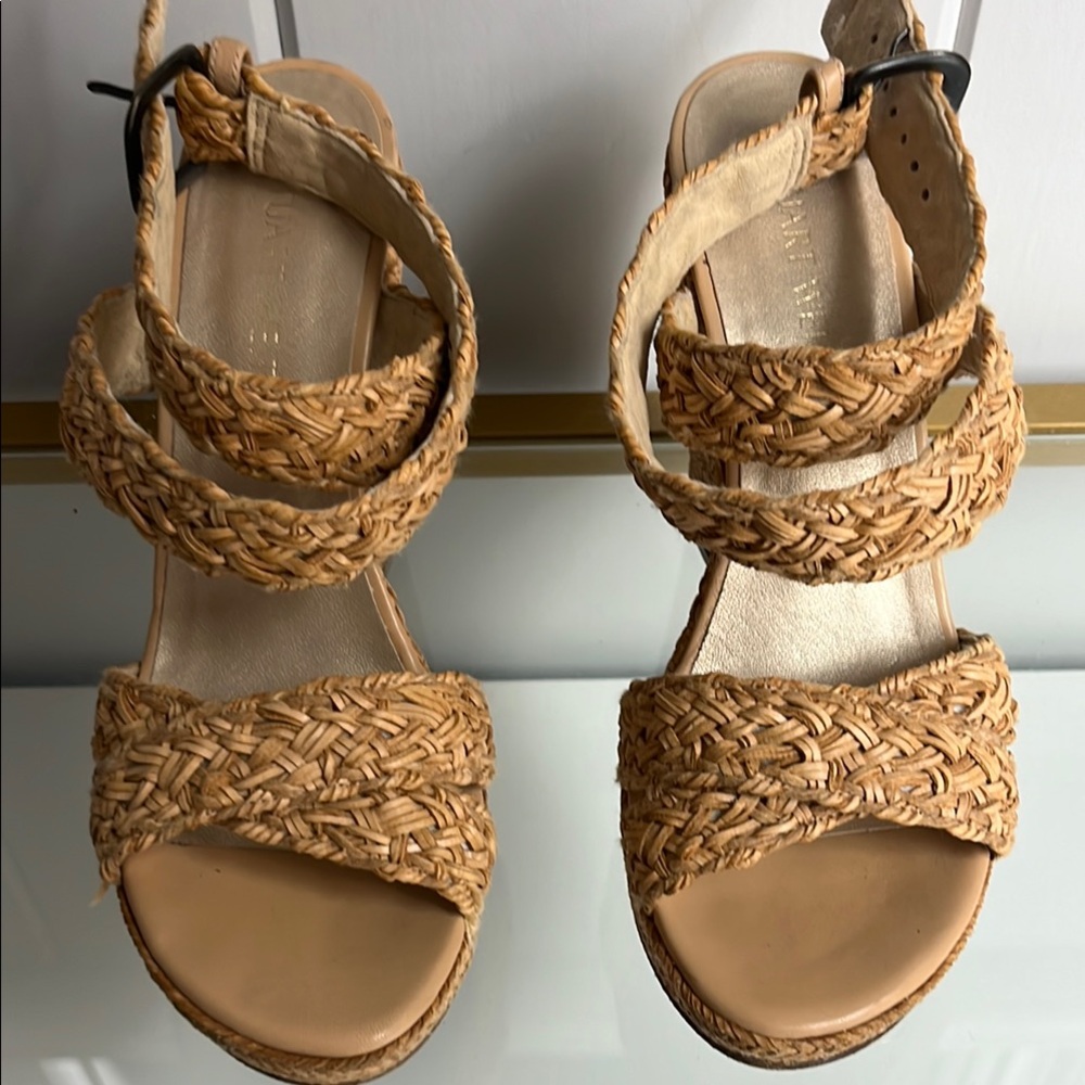 Stuart Weitzman braided wedge crossover straps